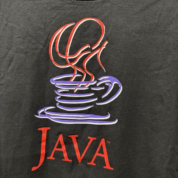Vintage 90s Java Sun Microsystems Tech Promo T Shirt Size XL Black Made in USA - Picture 2 of 5
